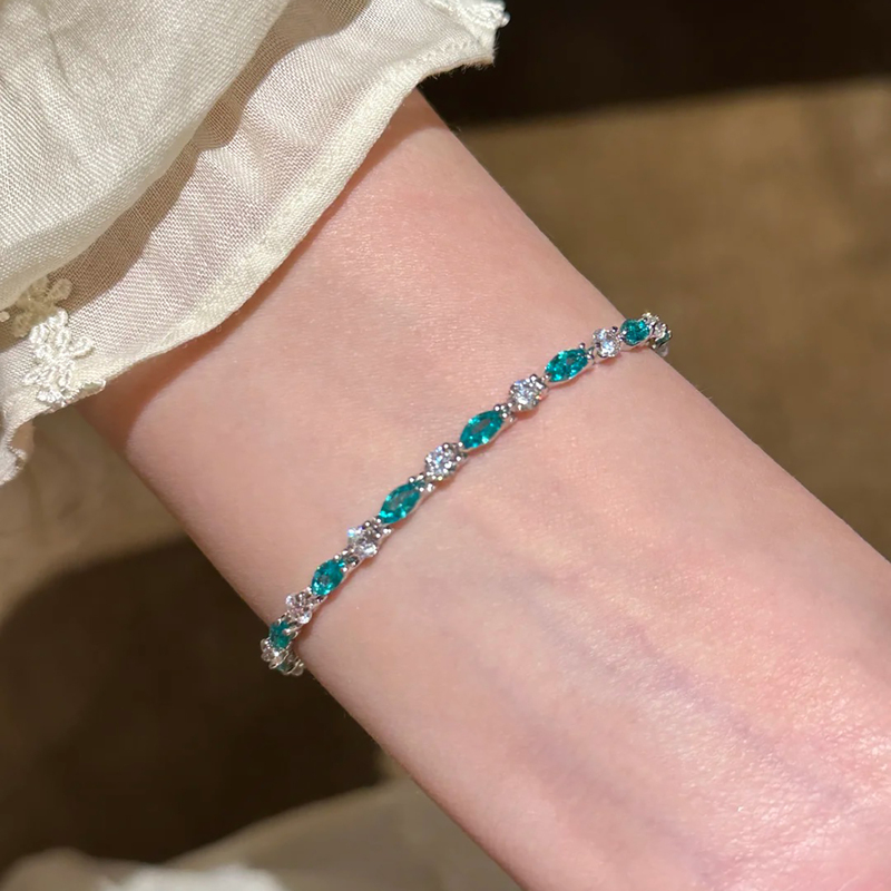 Mint Blue Salt~Apical Designer Summer Zircon Bracelet for Women, Full of Diamonds, Light Luxury, High-End Feel, Layered Jewelry