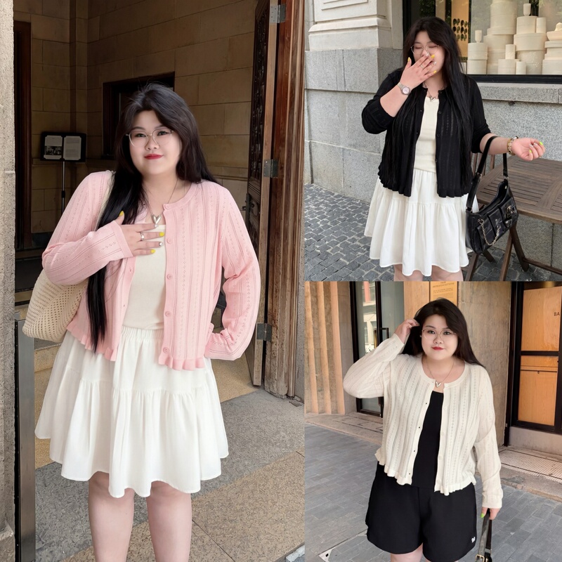 Fat Xiaoxiao Plus-Size Women's Clothing, Fat mm Summer Casual Workwear Versatile Slimming Long-Sleeved Knitted Cardigan Trendy 17338X Fat Xiaoxiao Plus-Size Women's Clothing, Fat mm Summer Casual Workwear Versatile Slimming Long-Sleeved Knitted Cardigan Trendy 17338X
