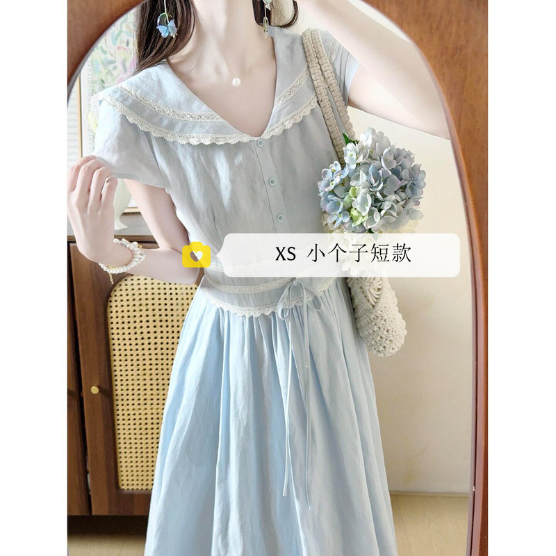 145 Petite French-Style Dress for Women in Summer, Suitable for 150cm Tall, Waist-Cinching, Elegant, Slimming A-Line Long Dress, Size XS 145 Petite French-Style Dress for Women in Summer, Suitable for 150cm Tall, Waist-Cinching, Elegant, Slimming A-Line Long Dress, Size XS