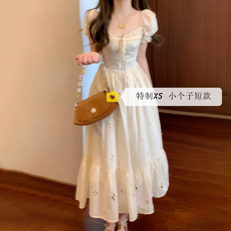 145cm Petite Design Dress for Women, Summer Waist-Cinching French Style, Elegant and High-End Mid-Length Dress, XS Makes You Look Taller