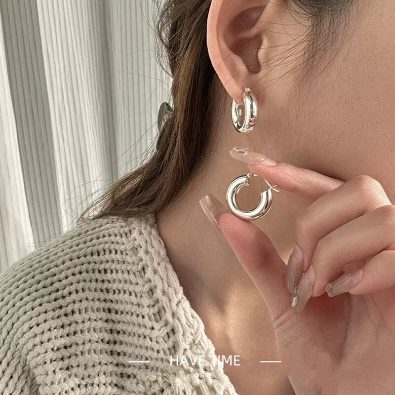 S925 Sterling Silver'Donut' Earrings ins Style Round Smooth Surface Earrings Unisex Niche Earrings S925 Sterling Silver'Donut' Earrings ins Style Round Smooth Surface Earrings Unisex Niche Earrings