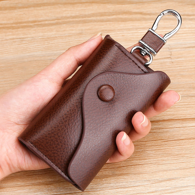 Korean version key bag men's leather car key bag waist hanging cowhide multifunctional zipper key bag buckle female bag