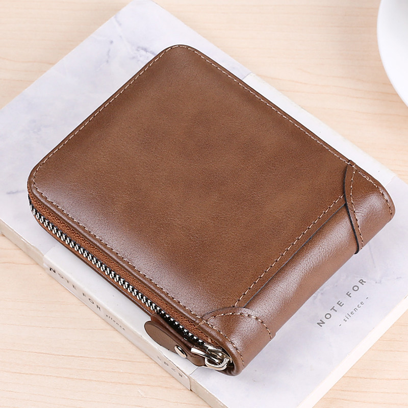 New leather clip Male short section Laced Zero Wallet Money Clip Leather Clip Pouch Korean version Student Teenager Card Bag Trend