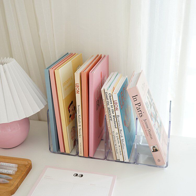 Transparent Acrylic Book Stand Brief Joins Books Show Shelf Students desktop containing separation books rely on book blocking customisation