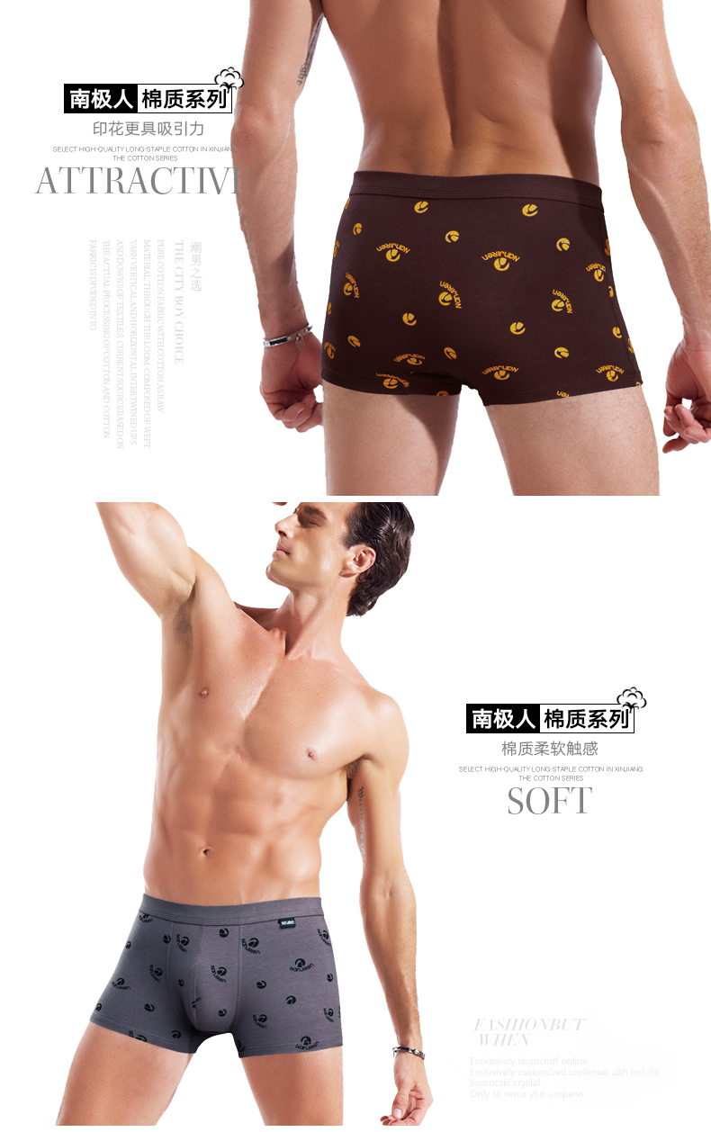 Nam Cực đồ lót nam cotton cotton mid-boxer quần trẻ trung gợi cảm nam bốn góc đồ lót cotton lỏng kích thước lớn quần short quần jean nam hàng hiệu