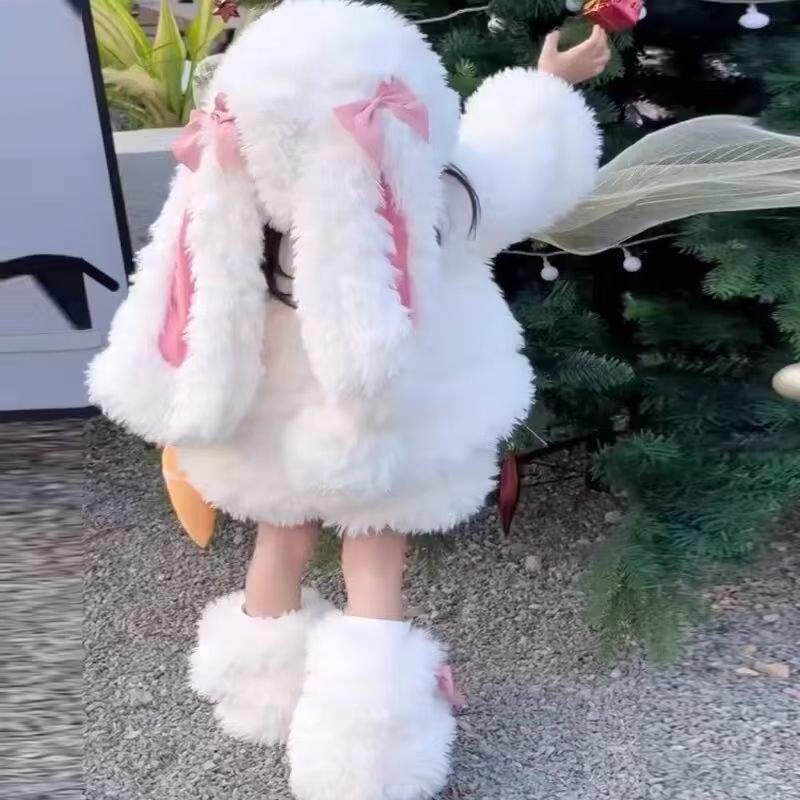 Little White Rabbit Clothes, Rabbit Girl's Fur Sweater, Mother-Daughter Matching Outfits, Stylish and Cute Cartoon Bunny Plush Set Little White Rabbit Clothes, Rabbit Girl's Fur Sweater, Mother-Daughter Matching Outfits, Stylish and Cute Cartoon Bunny Plush Set