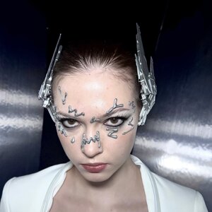 Mechanical Girl Futuristic Ai Makeup Metallic Silver Stickers Face Stickers Facial Accessories Dance Party Cosplay Costume Props