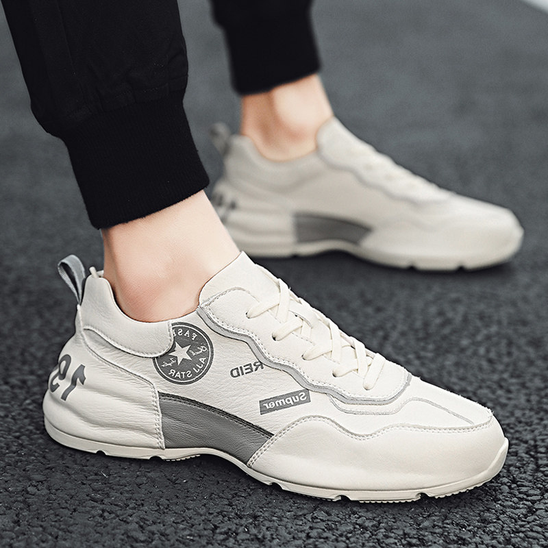 Hong Kong Daddy Shoes Male 2022 thick sole trend and real leather men shoes low - gang casual sneakers sneakers sneakers