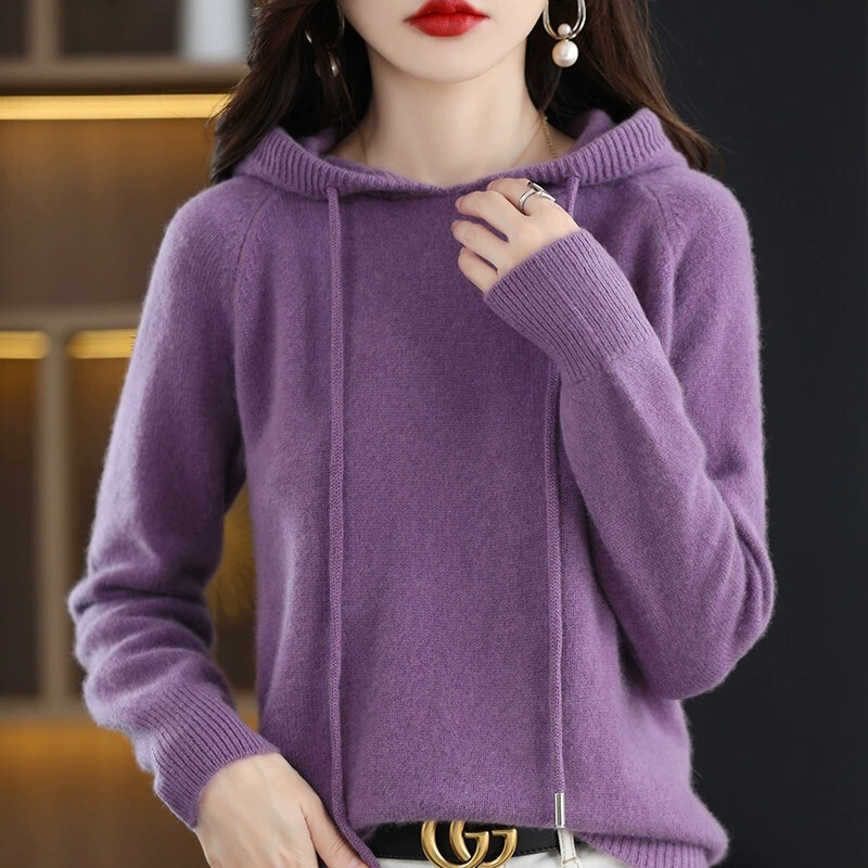 Clearance Spring and Autumn New Wool Hooded Knit Sweater Women's Sweatshirt Loose Hooded Base Shirt Korean Style Thickened Sweater Plus Size