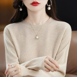 100% cashmere sweater autumn and winter round neck knitted bottoming sweater slim fit inner wool sweater for women