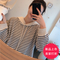 New 21 years of European station autumn and winter cashmere sweater women pullover loose hooded sweater women striped knitted base hoodie