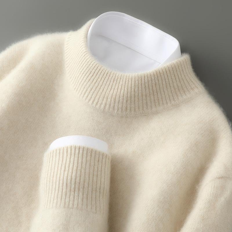 100% Pure Wool Sweater for Men, Ready-To-Wear, Half-High Collar, Thick Knitted Sweater, Loose Wool Sweater, Seamless Base Layer