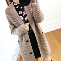 2021 new autumn and winter cashmere cardigan womens long V-neck sweater loose thin thick wool knitted jacket