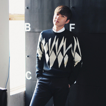 New autumn and winter cashmere sweater mens wild color diamond lattice round neck sweater star same fashion sweater