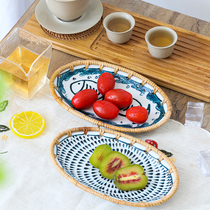 Vietnamese Import Vines Fruits Pan Day Style Living Room Home Ceramics Dry Fruits Pan Pins Wind Personality Trays Candy Tray