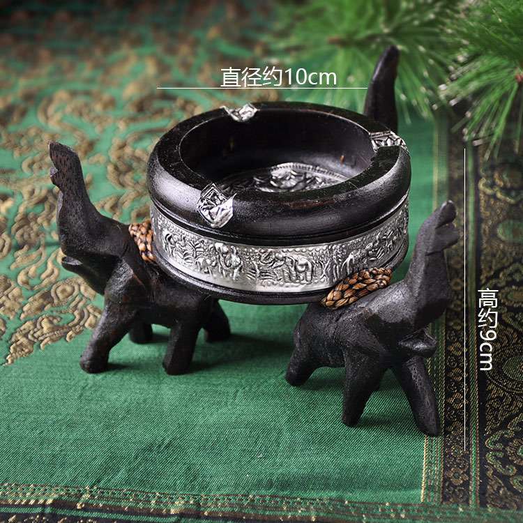 Thai Import Craft Gifts Swing to Southeast Asia Wood Carved Elephant, Ashtray Thai-Style Clubhouse Hotel Decorated with Cigarette Ash