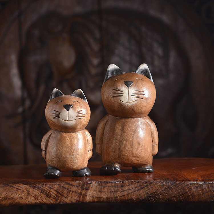 Thai Import Craft Gifts Swing to Southeast Asia Wood Carved Cat Swing creative Home Decorative Desktop Cartoon Kitten