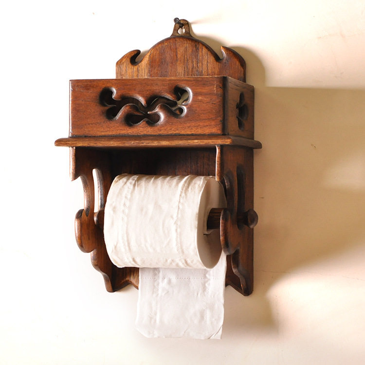 Thai Crafts Gift Hem Accessories Wood Carving Eurostyle Hotel Spa Clubhouse Bathroom Solid Wood Extractable Toilet Paper Box Towels Hanging Towel Hanging