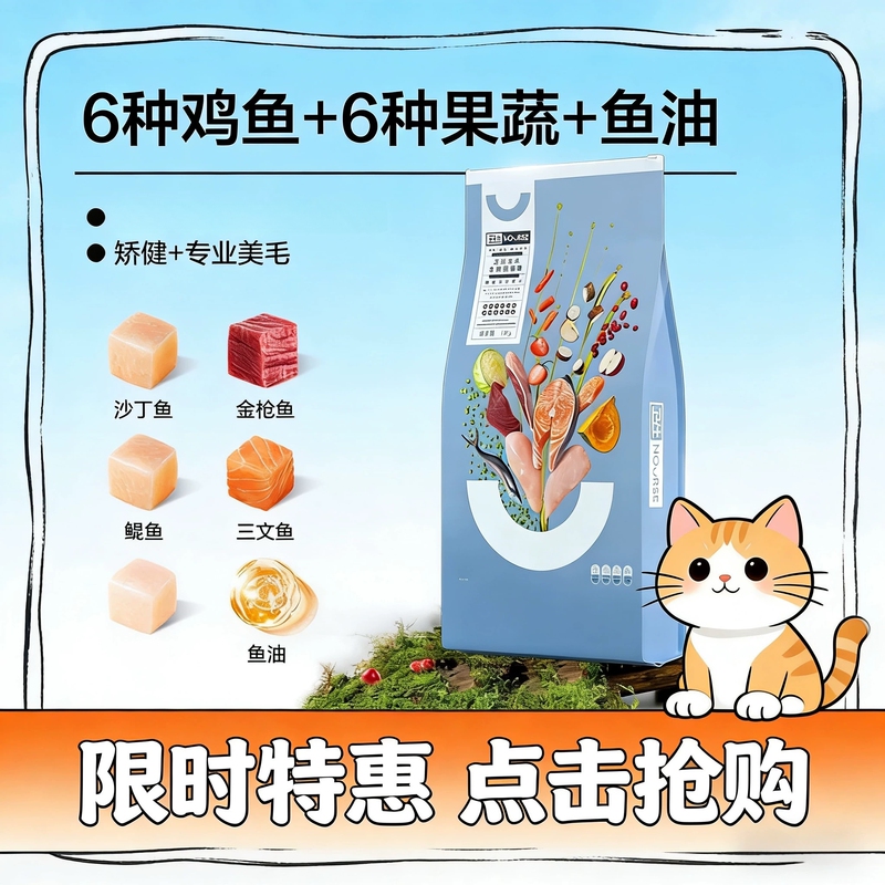 Weishi All-Stage Cat Food 10kg, Suitable for Both Adult and Young Cats, Complete Natural Food, Fur-Enhancing Main Food, Fresh Date