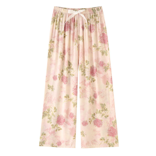 Wide-leg pants for women 2025 summer new cotton silk pajama pants breathable thin loose home skirt pants air conditioning trousers