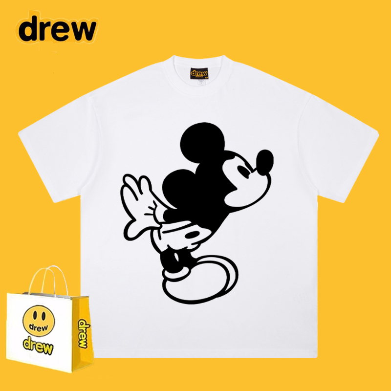 Drew Essfodgr American Trendy Brand Cartoon Cute Mickey Short-Sleeved T-Shirt for Men and Women, Loose Casual Versatile Top
