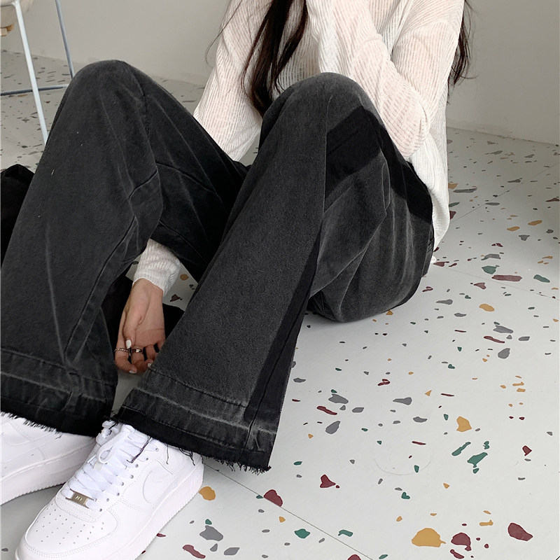 Fat Mm Black Jeans Female Streak Design Sensation High Waist Conspicuously Loose Large Size Wide Pants Covety Drag Pants