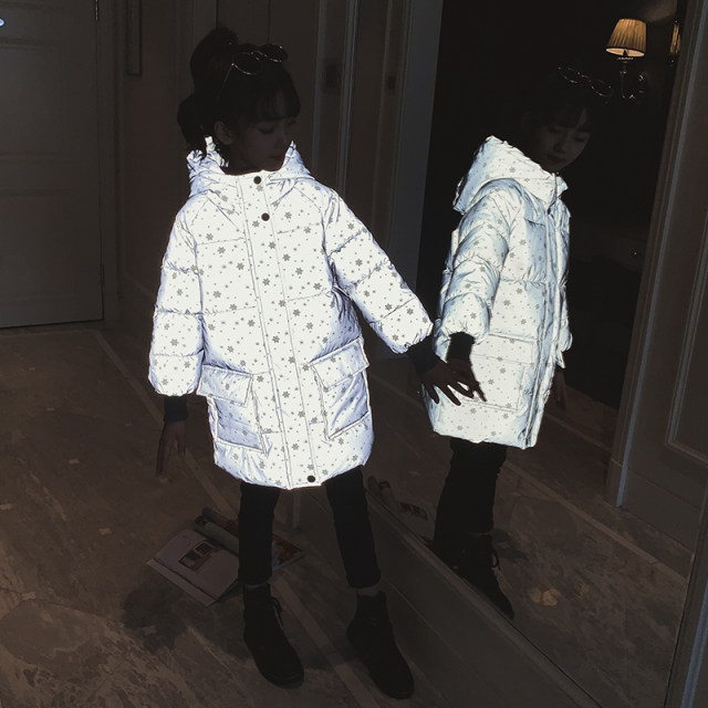 Girls' padded jacket mid-length 2022 new Korean version of the big boy's foreign-style padded jacket girl thickened winter reflective jacket