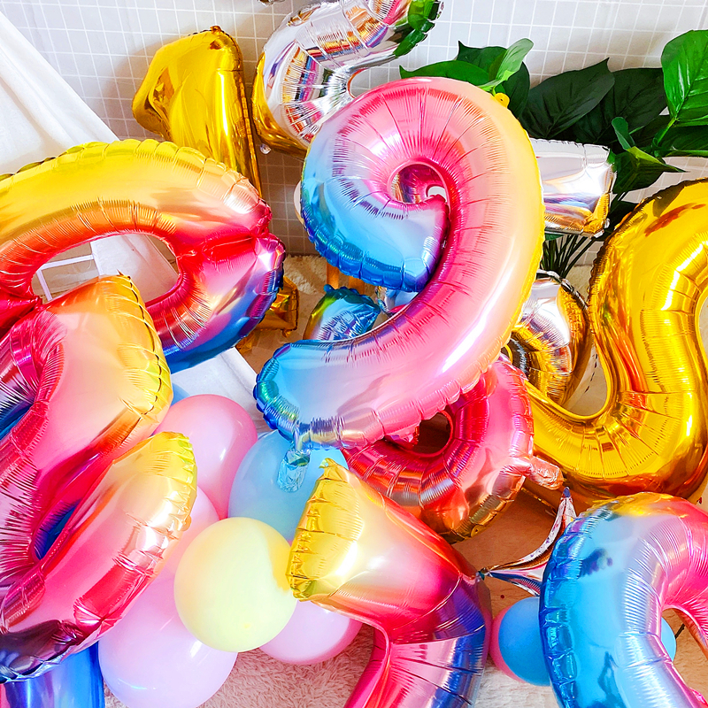 Birthday digital balloon one-year-old baby party 32-inch gold and silver adult creative aluminum film balloon decoration arrangement