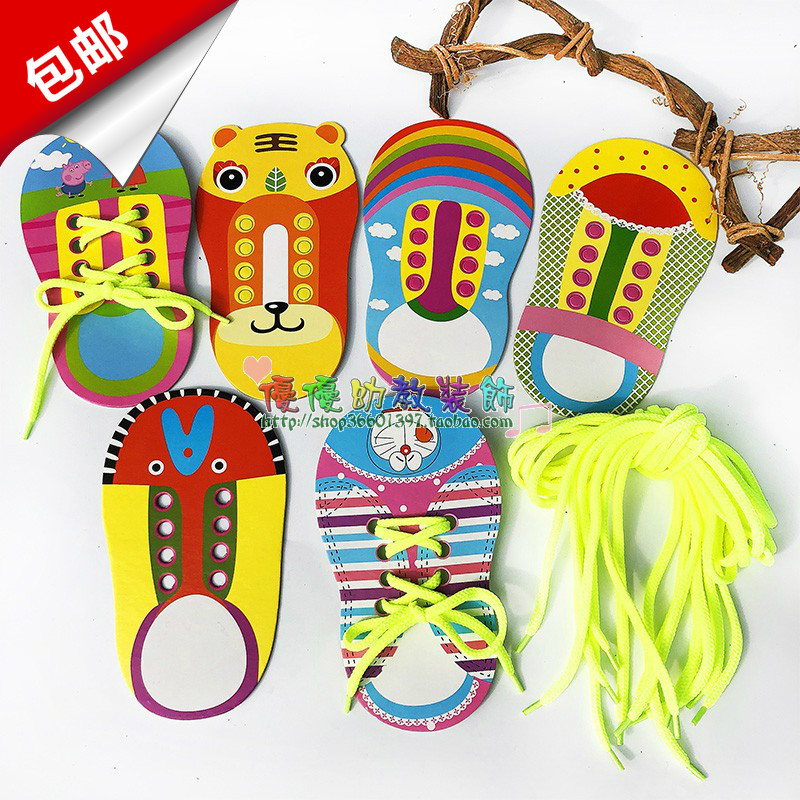Kindergarten area corner children's hand graffiti wearing shoelaces tied shoelaces thread material educational toys teaching aids New