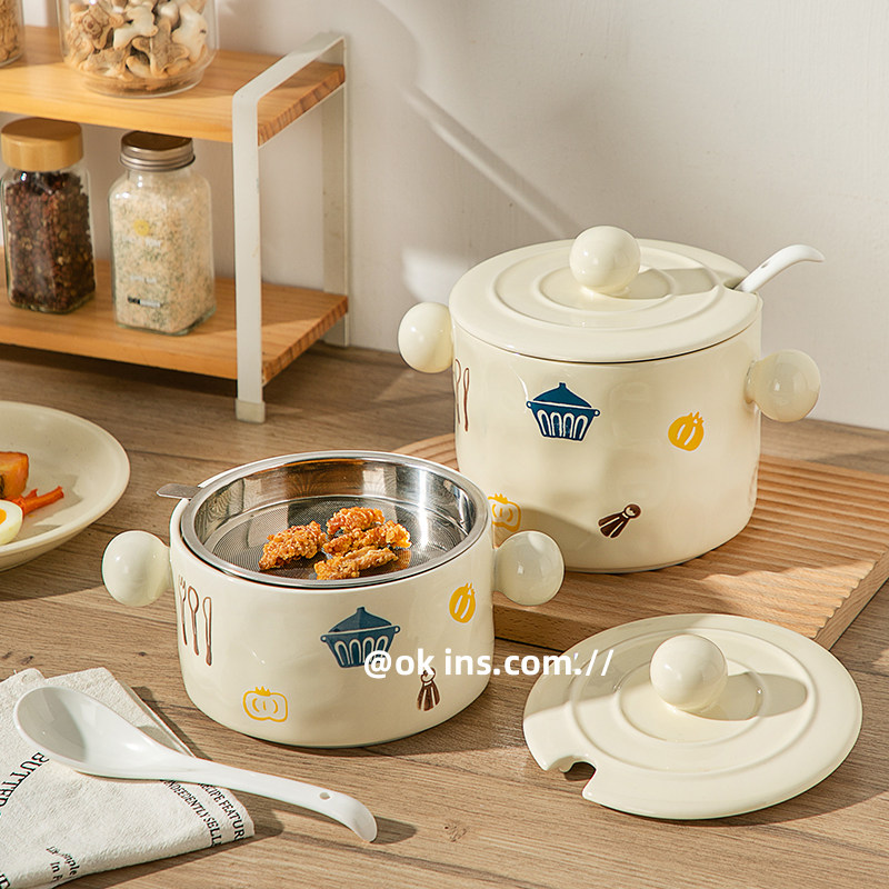 Ceramic Oil Container, High Temperature Resistant, Household Use, with Lid, Chili Jar, Kitchen Oil Storage Container, Seasoning