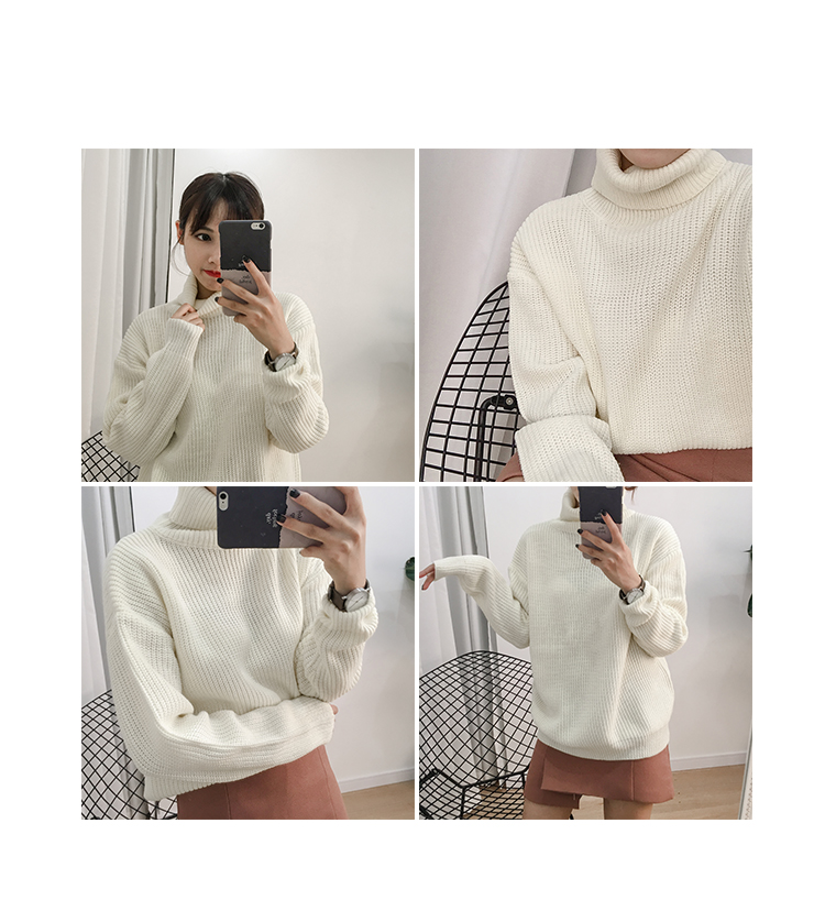 Mùa đông Hàn Quốc phiên bản của ulzzang áo len nữ dày màu rắn cao cổ áo lỏng hoang dã cơ bản đoạn đơn giản mui xe đan thời trang u40