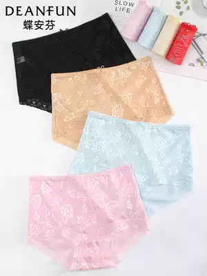 Butterfly Anfen Panties Women's Summer Thin Cotton Breathable Mid-High Waist No Shot Lace Sexy Mesh Transparent Four Corner Shorts