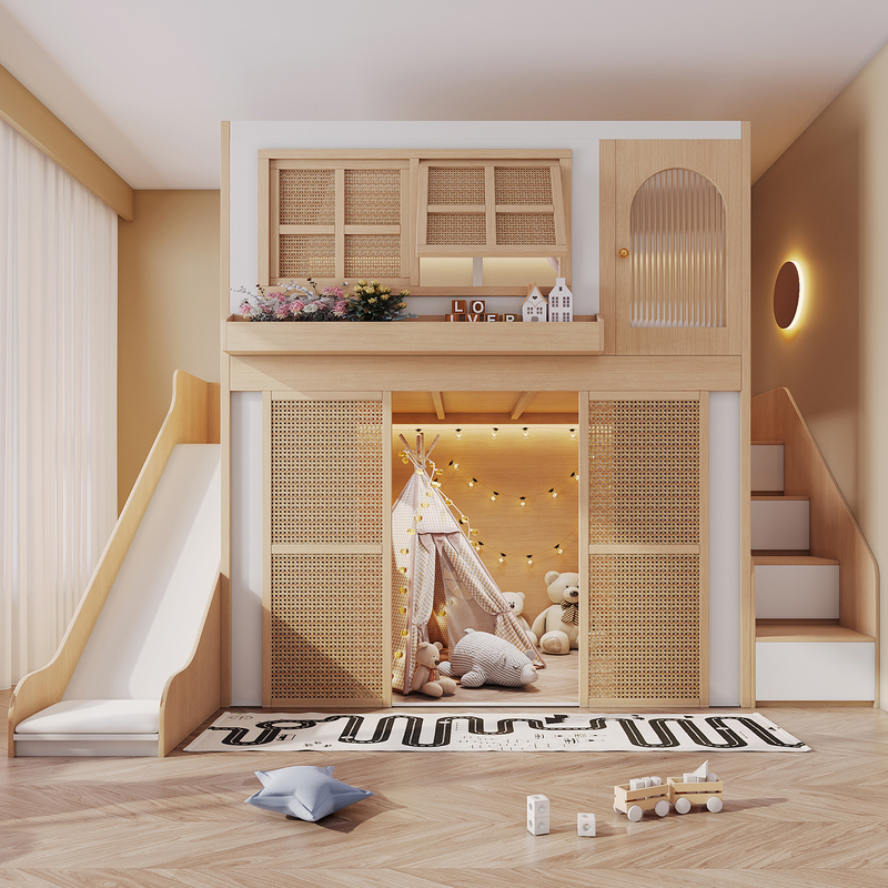 2026 New Model Bunk Bed Treehouse with Slide, Elevated Two-Story Bed with Children's Playground, High and Low Bunk Bed 2026 New Model Bunk Bed Treehouse with Slide, Elevated Two-Story Bed with Children's Playground, High and Low Bunk Bed