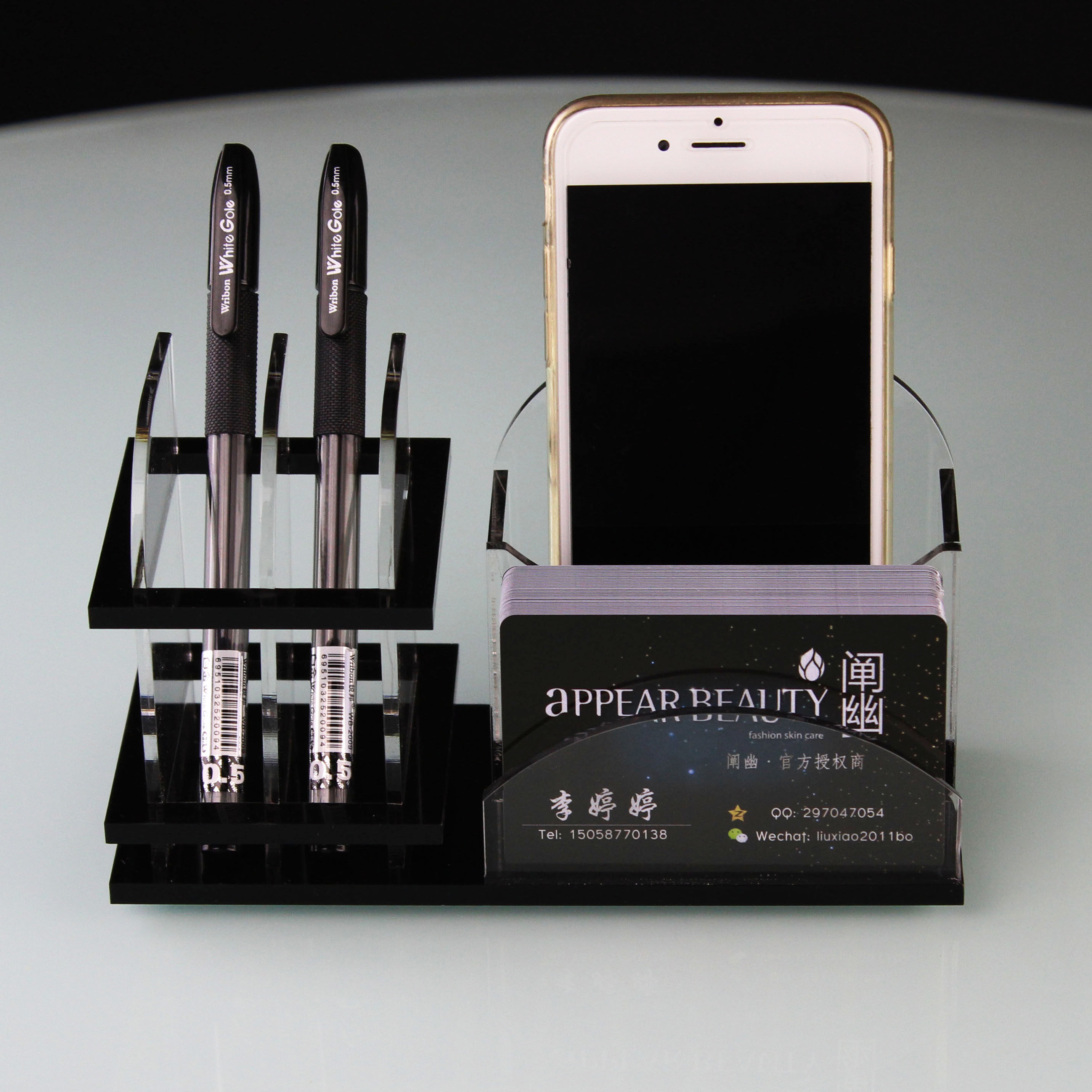 High-end pen holder name sheet box transparent acrylic desktop creative business office pen case vertical name sheet clip