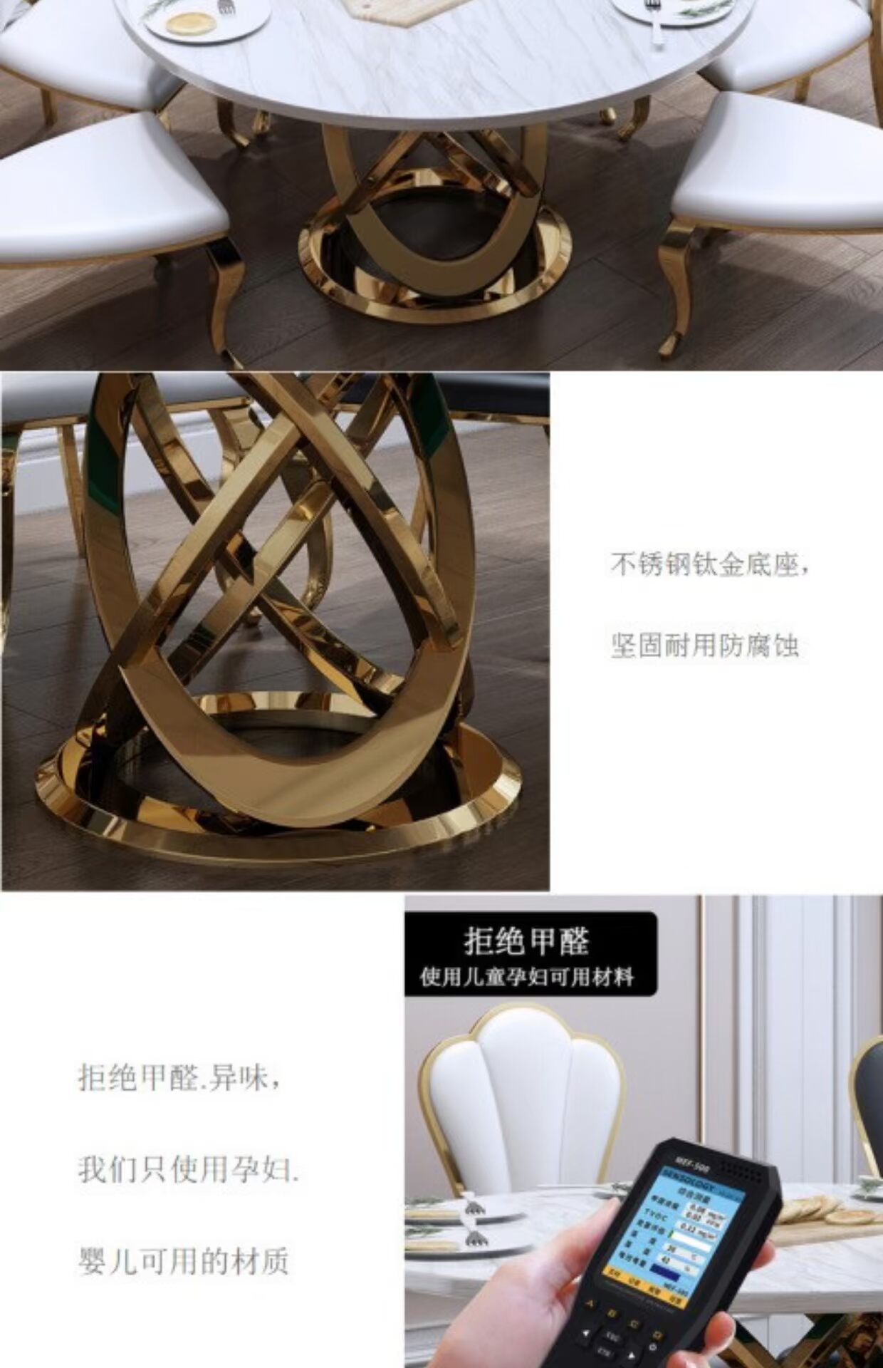 Hiện đại và đơn giản phong cách Hồng Kông sang trọng bằng thép không gỉ titan vàng cẩm thạch kết hợp bàn ăn nhà hàng bàn tròn giường ngủ đẹp hiện đại