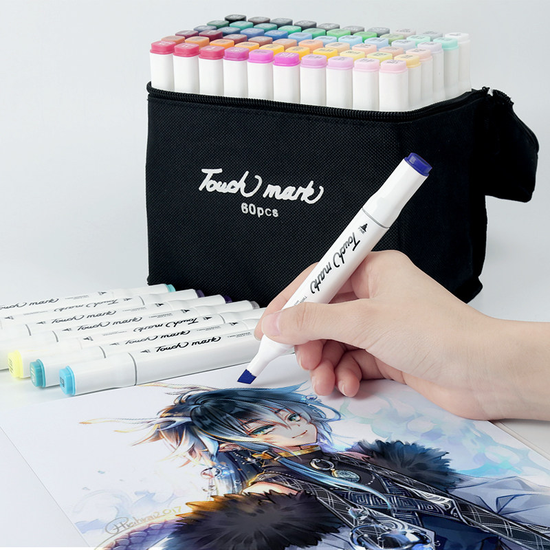 Touch mark double head white pole Mike pen suit 30 color 60 color student cartoon design hand-painted art color pen
