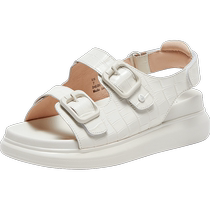 Black and White Hush Puppies 2024 Summer New Style Stone Pattern Small Fragrance Style Fashionable Womens Leather Sandals D4L01BL4