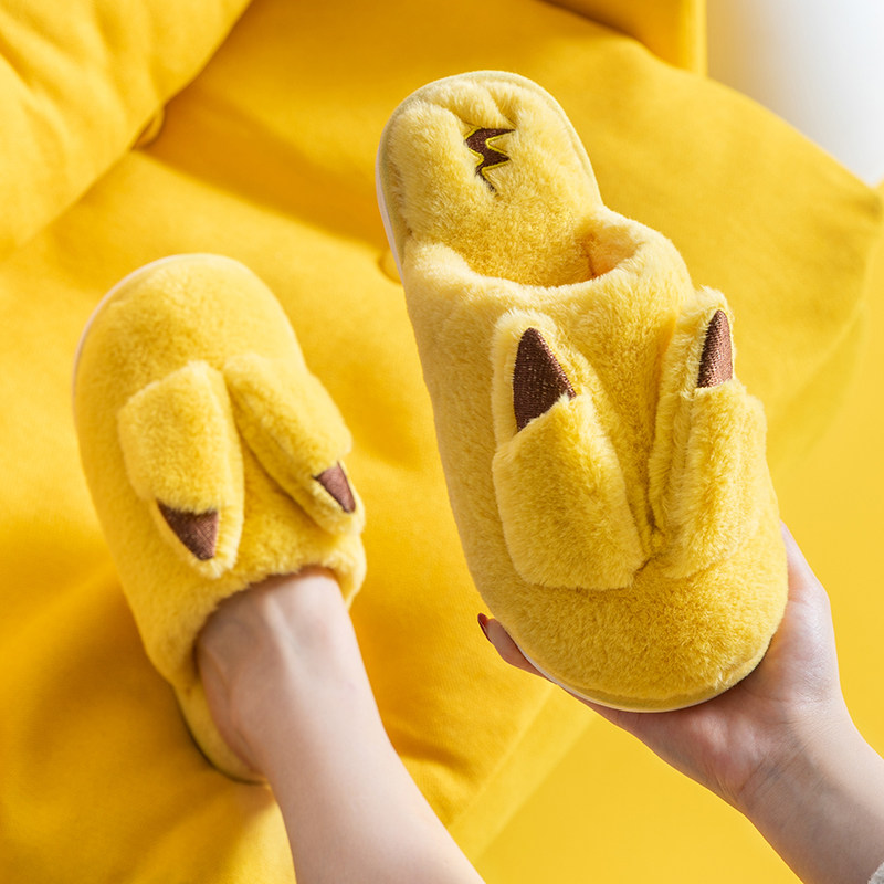 Pikachu cotton slippers female cute home with plush autumn and winter students indoor warm cartoon male couple