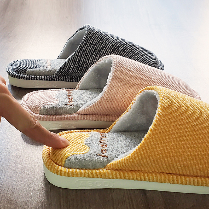 2023 New cotton slippers lady winter office Japanese thick - solid couple home household spring and autumn cloth male
