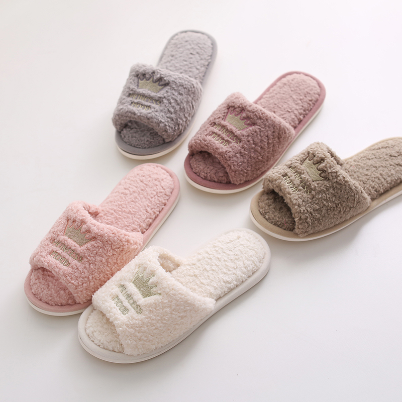 Autumn and winter home Home Opening Cotton Slippers Women's Anti Slip Warm European Goods Hair Wool Wood Floor Muted Soft Bottom