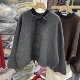 Korean Style Color-Blocked Round-Neck Sweater with Back Tie Bow, Fashionable Drawstring Lantern Sleeve Knitwear Coat