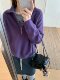 Thickened 100% Wool Half-Zip Stand Collar Long-Sleeve Knit Sweater, Fashionable Loose-Fit Lazy Pullover Versatile Top