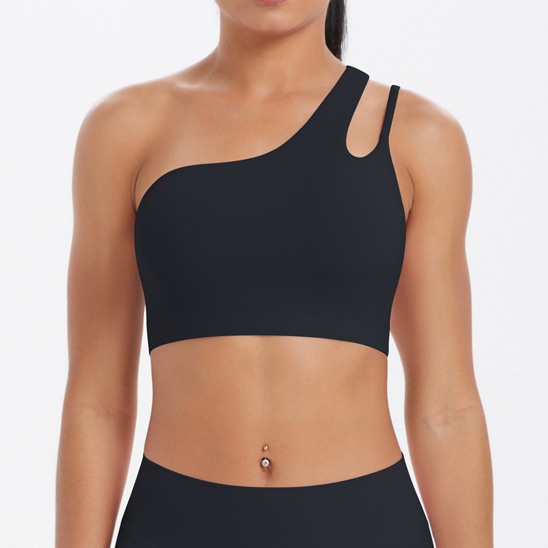 Asymmetrical Shoulder Shockproof Yoga Bra Cloud-Like Beautiful Back Sports Bra Irregular Shoulder Straps Running Fitness Tank Top