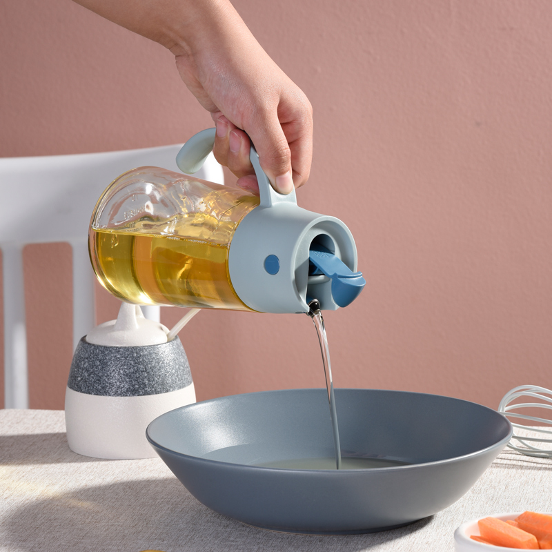Japan-style glass oil jug home kitchen Automatic opening and closing anti-leak bottle sauce Vinegar Seasoning Bottle Large Capacity Pour Oil Tank