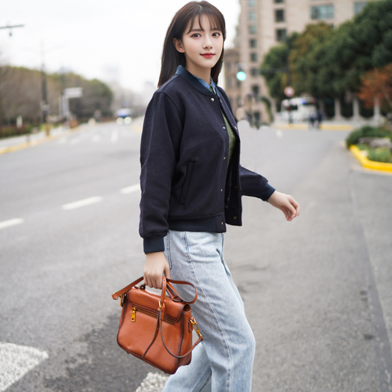 Baseball Uniform for Women, Autumn and Winter Thickened Loose Casual Bomber Jacket, Short Coat, Woolen Coat for Women