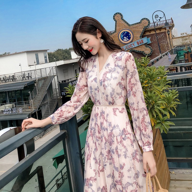 Hyuna style skirt ins Super fairy oil painting skirt Long skirt French thin dress female spring and autumn small fresh temperament