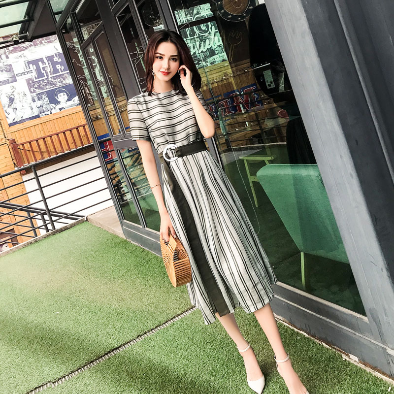 Malcenl klon Chiffon skirt stripes cold wind dress female sweet medium and long version 2020 temperament simple
