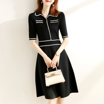 Xiaoxiang air quality short-sleeved small black dress female age-reducing doll collar dress 2020 summer new ice hemp A-line skirt