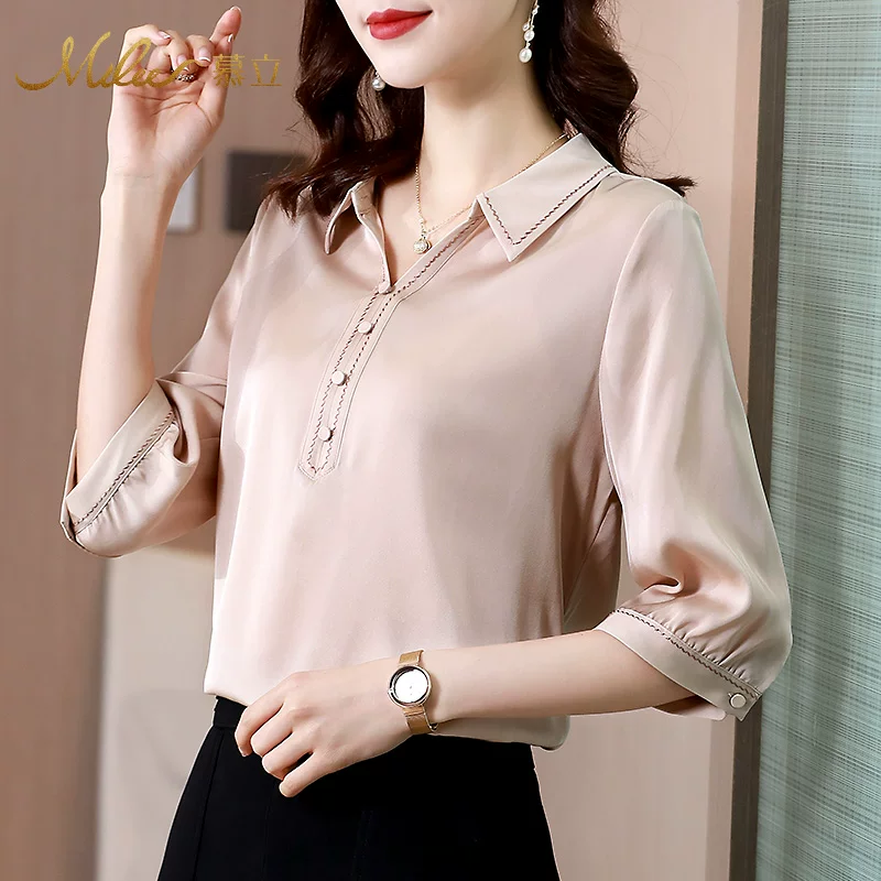 Мулле/ Silk T-shirt от Мули Silk T-shirt, сезон 2021, воротник-поло, плюс сайз