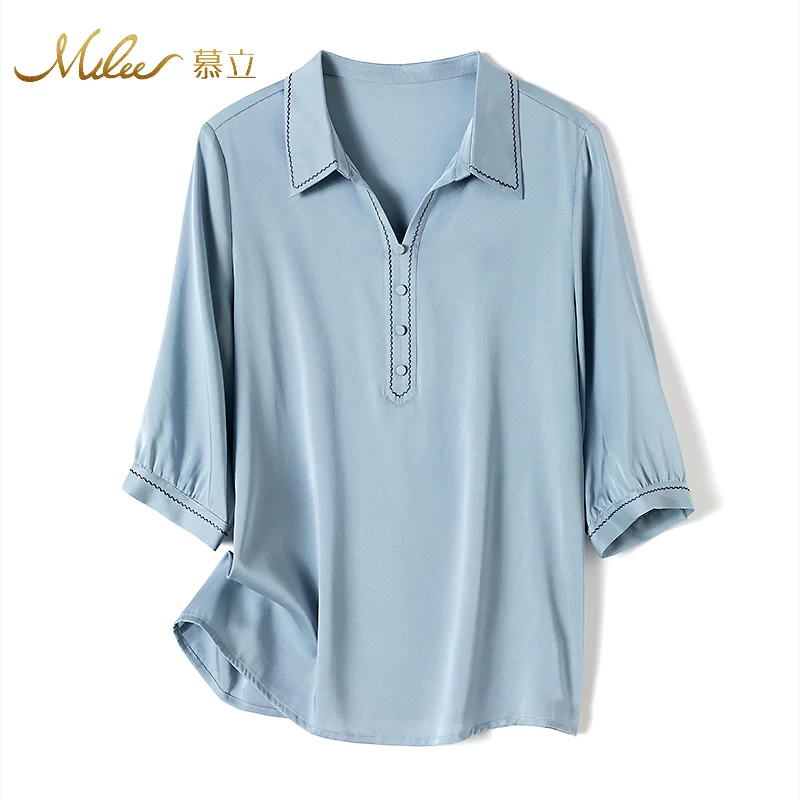 Мулле/ Silk T-shirt от Мули Silk T-shirt, сезон 2021, воротник-поло, плюс сайз